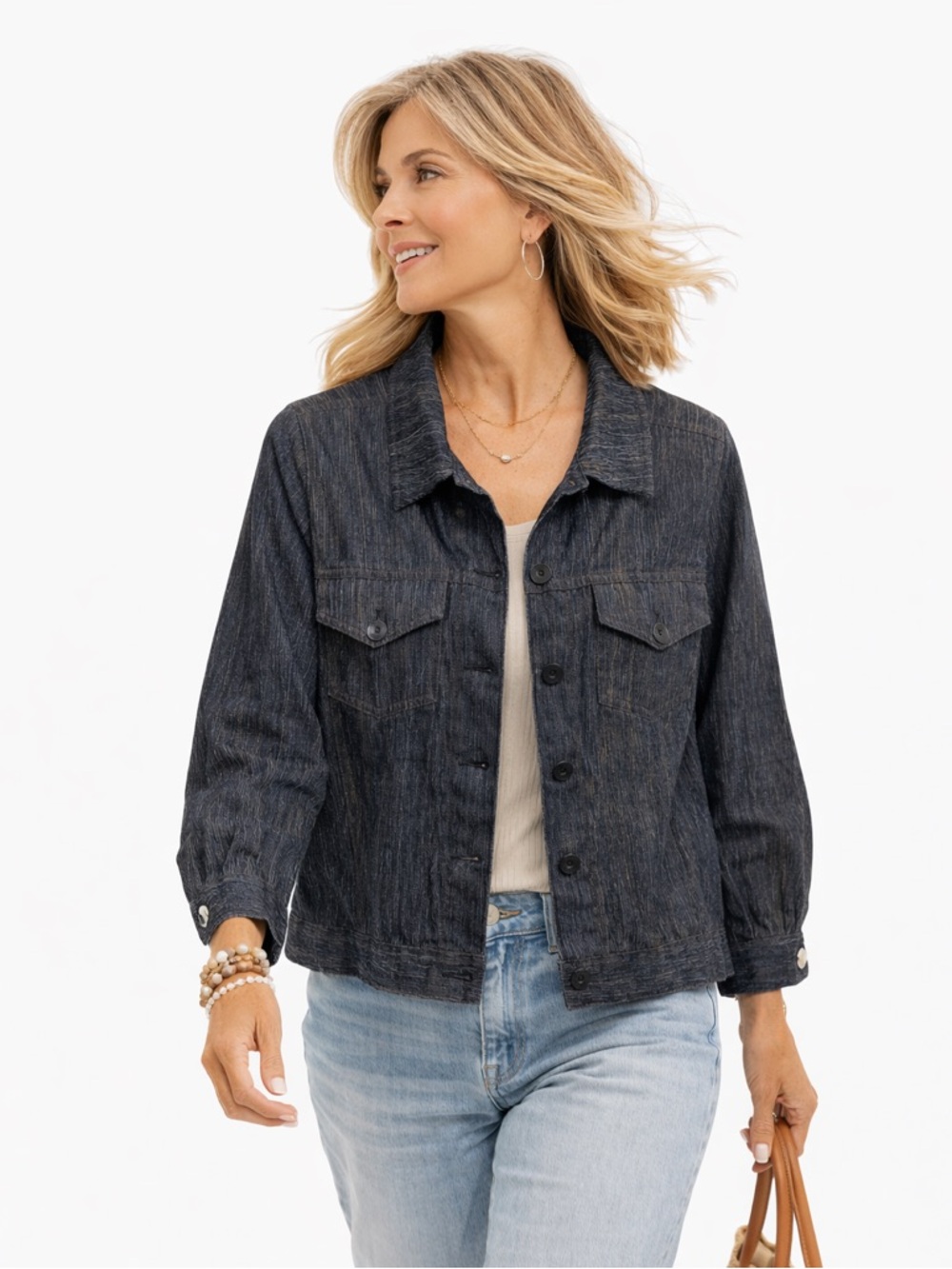 Drapers‎ & Damons Petites Textured Stripe Button Front Jacket Women PS